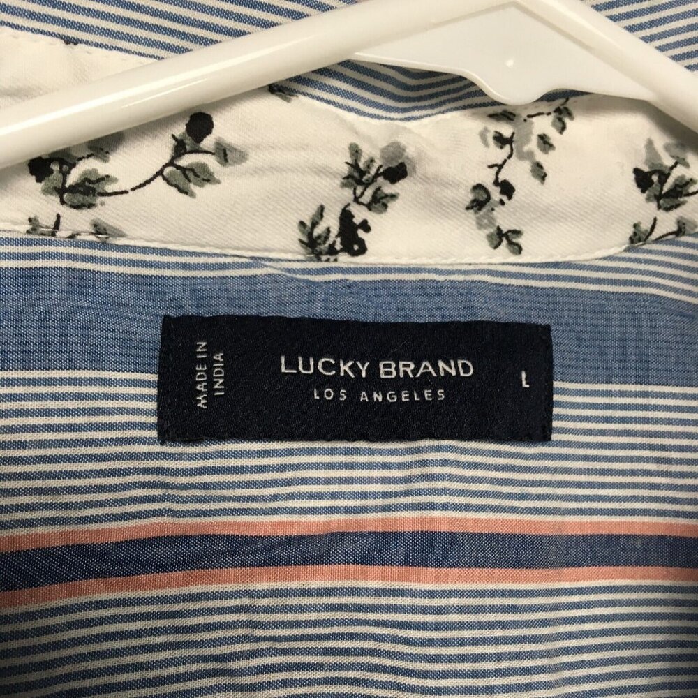 Lucky Brand Womens Button Up Long Sleeve Shirt size Large New w Tags Blue Stripe - Picture 4 of 16